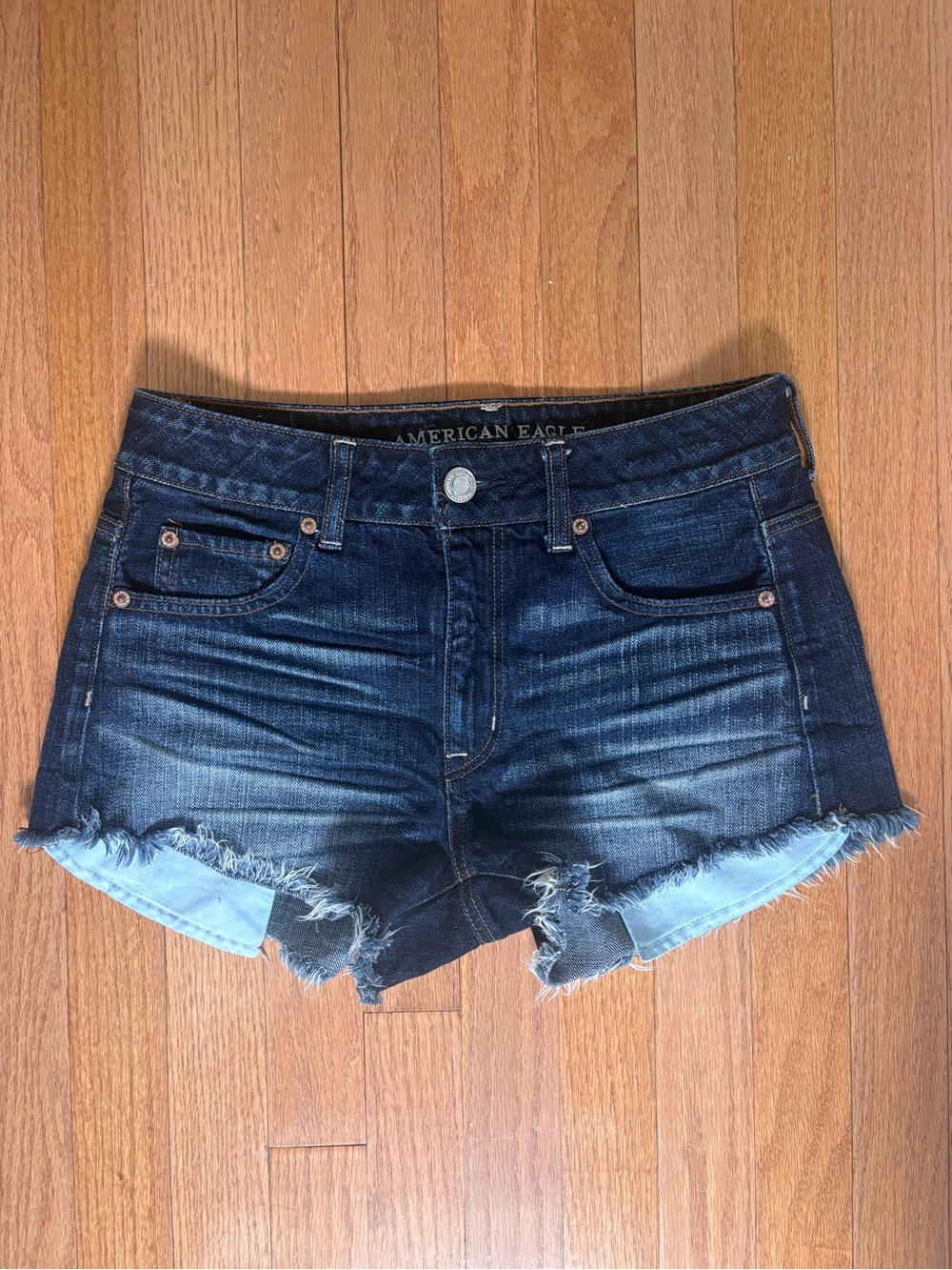 American Eagle Outfitters Dark Blue Distressed Denim Cutoff Shorts